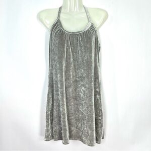 Silver Grey Crushed Velvet Sleeveless Mini Dress Long Top Cross Tie Back
